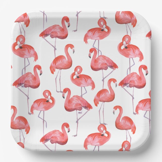 Assiettes En Carton Plaques de papier Flamants roses (Recto)
