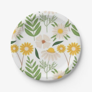 Assiettes En Carton Plaques de papier, fleurs florales vert