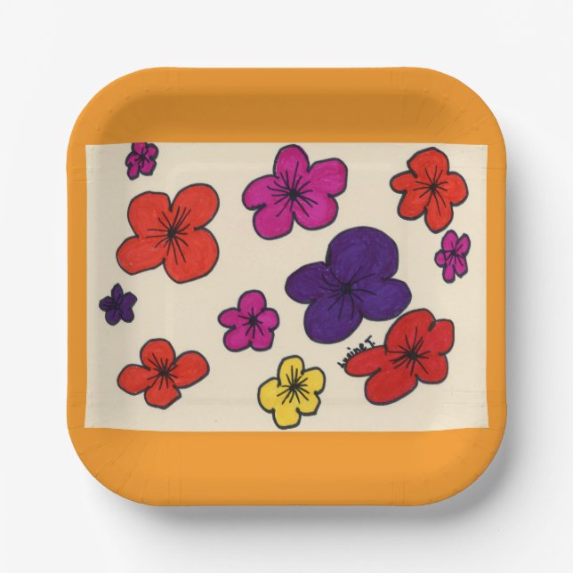 Assiettes En Carton Plaques de papier floral (Recto)