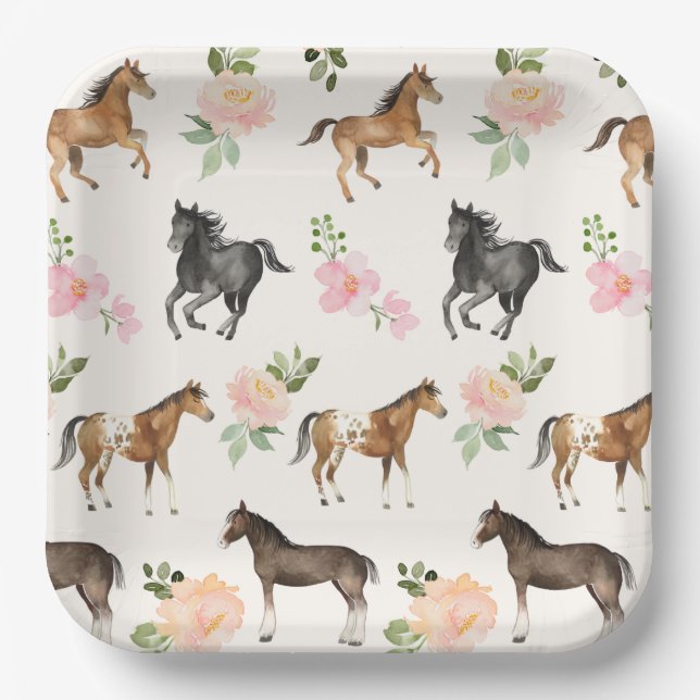 Assiettes En Carton Plaques de papier Floral pour cheval de campagne (Recto)