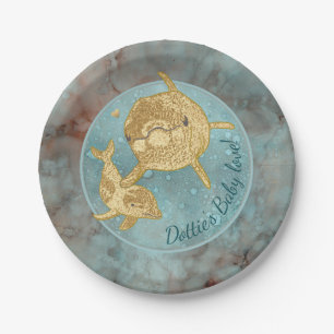 Assiettes En Carton Plaques de papier "Gold Dolphin Baby & Maman"