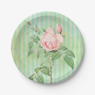 Assiettes En Carton Plaques de papier, Gris Vert Rose Rose roseFleurs