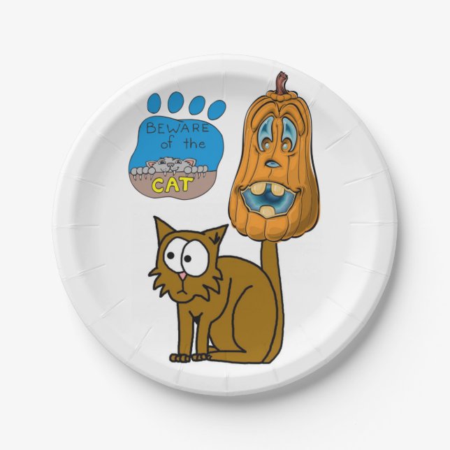 Assiettes En Carton Plaques de papier Halloween, Chat (Devant)