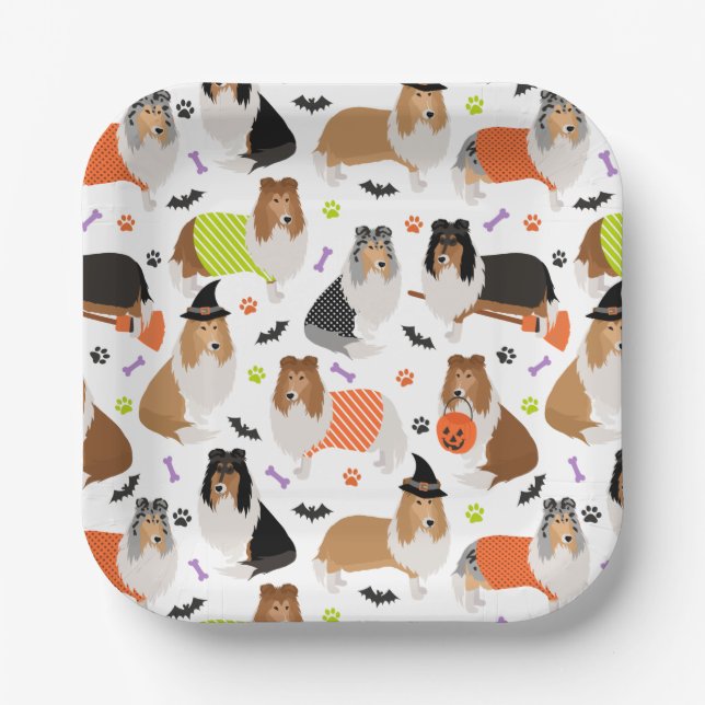 Assiettes En Carton Plaques de papier Halloween Collie (Recto)