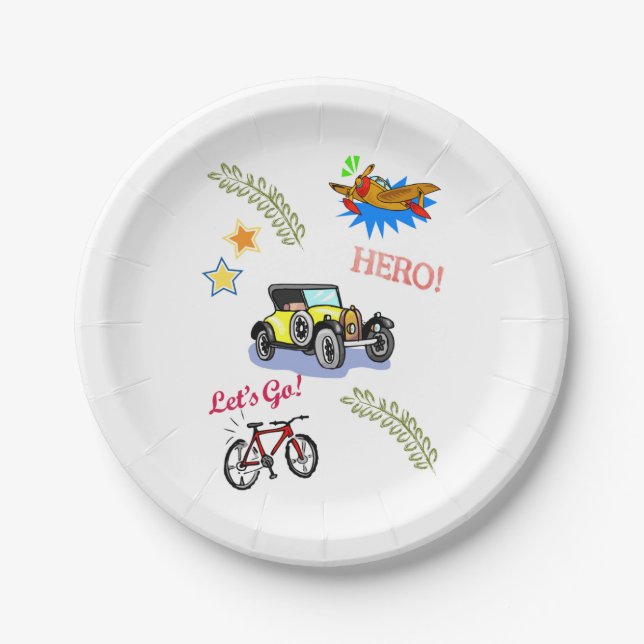 Assiettes En Carton Plaques de papier Héros Voiture voiture avion (Devant)