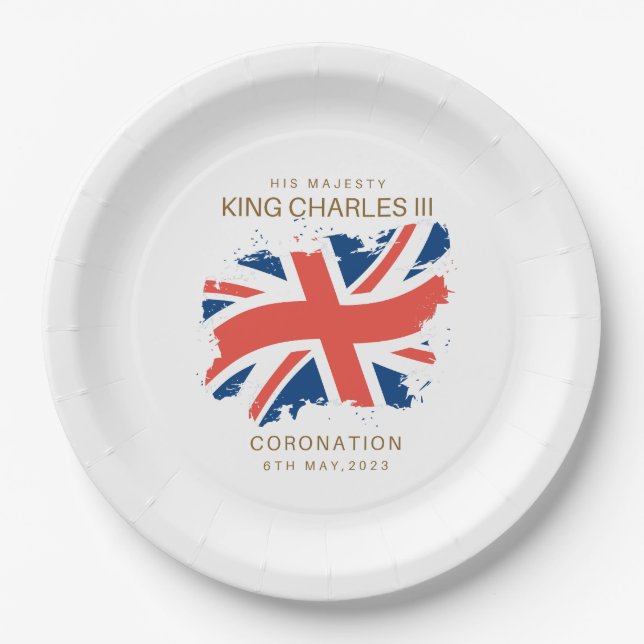 Assiettes En Carton Plaques de papier indicateur King Charles III Unio (Devant)