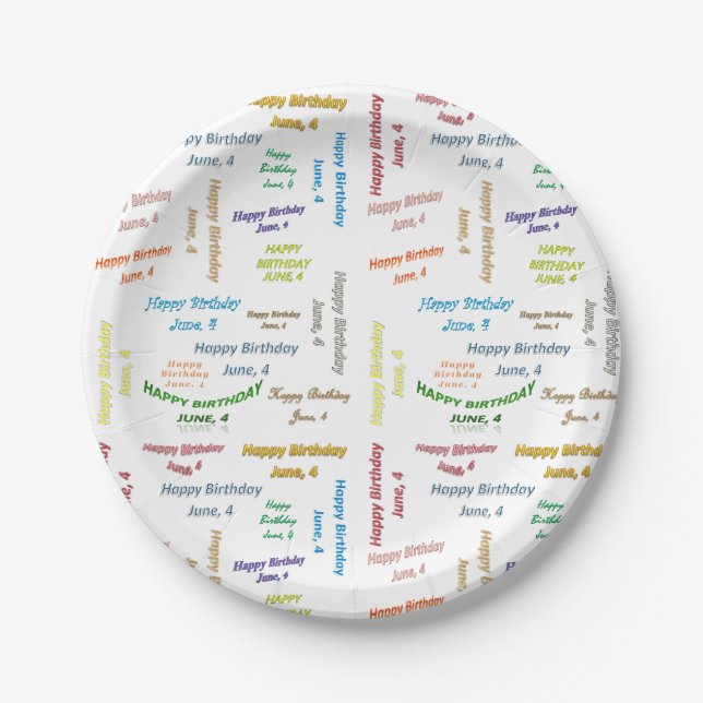 Assiettes En Carton Plaques de papier Juin, 4 Anniversaire (Devant)