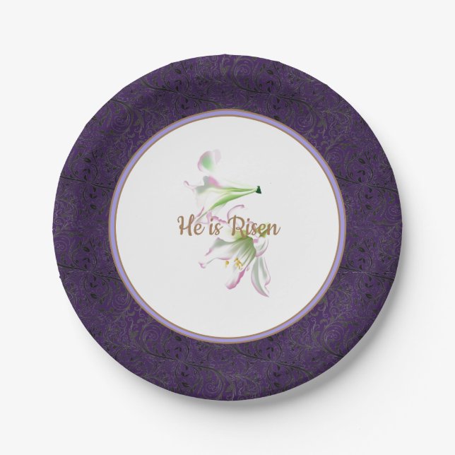 Assiettes En Carton Plaques de papier Lily de Pâques Il est ressuscité (Devant)