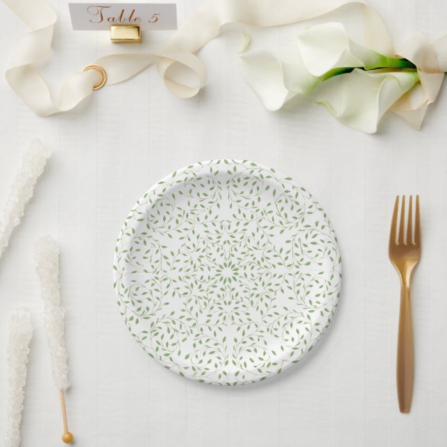 Assiettes En Carton Plaques de papier Mandala vert (Mariage)
