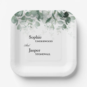 Assiettes En Carton Plaques de papier Mariage blanc vert moderne
