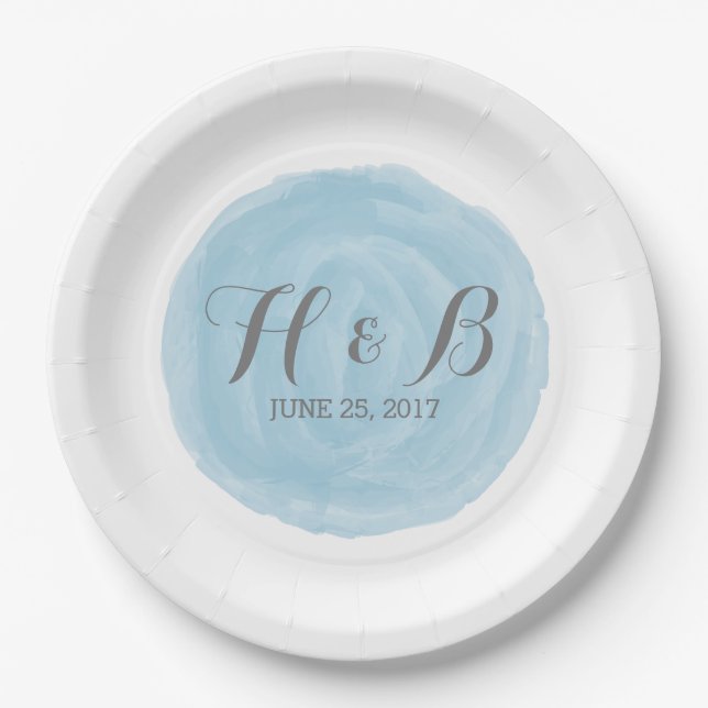 Assiettes En Carton Plaques de papier Mariage bleu-rond (Devant)