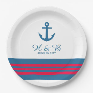 Assiettes En Carton Plaques de papier Mariage bleu rouge Ancre marine