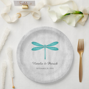 Assiettes En Carton Plaques de papier Mariage de libellules turquoises