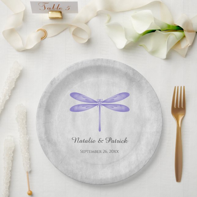 Assiettes En Carton Plaques de papier Mariage de libellules violettes (Mariage)