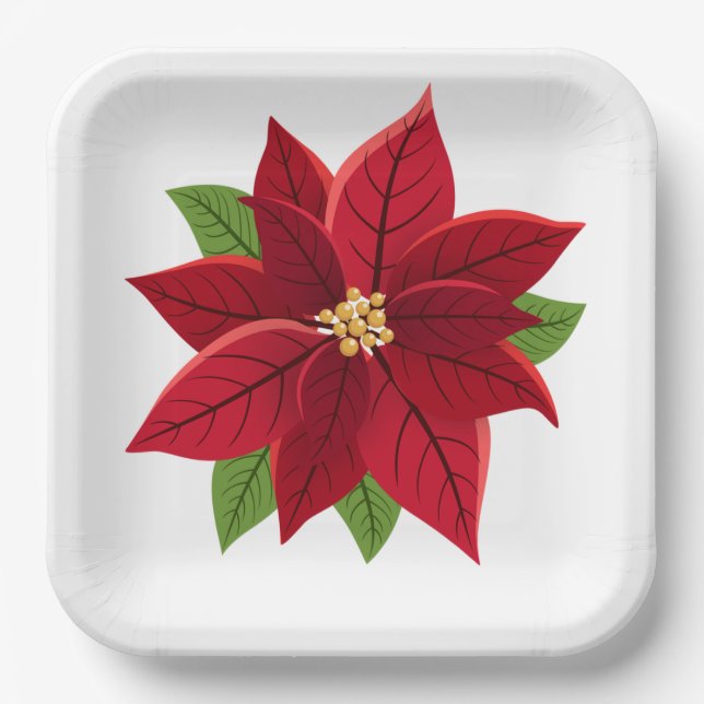 Assiettes En Carton Plaques de papier Mariage de Noël Poinsettia (Recto)