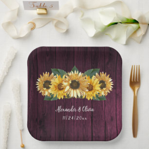 Assiettes En Carton Plaques de papier Mariage de tournesol magenta rus