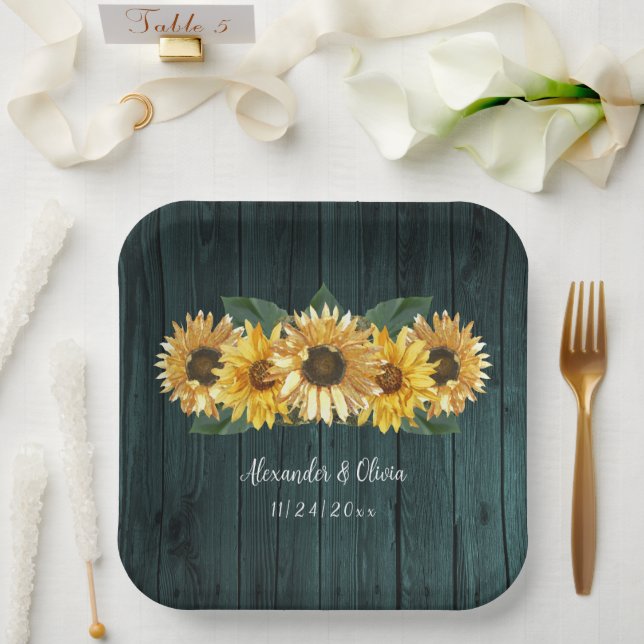 Assiettes En Carton Plaques de papier Mariage de tournesol Turquoise r (Mariage)