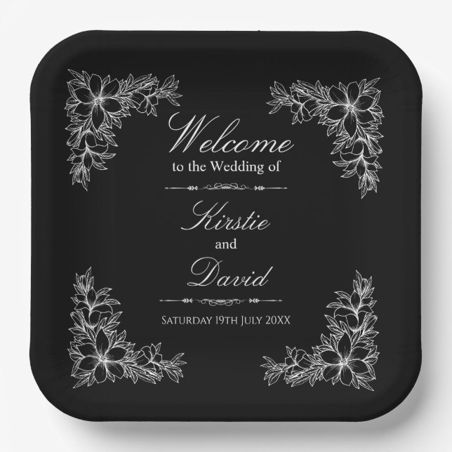 Assiettes En Carton Plaques de papier Mariage Floral Orné Blanc (Recto)