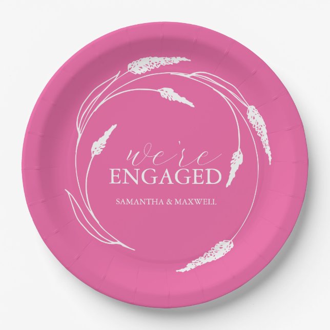 Assiettes En Carton Plaques de papier mariage Fuchsia  rose (Devant)