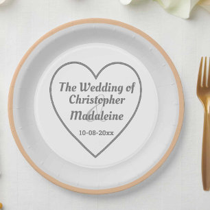 Assiettes En Carton Plaques de papier Mariage gris argent et blanc sim