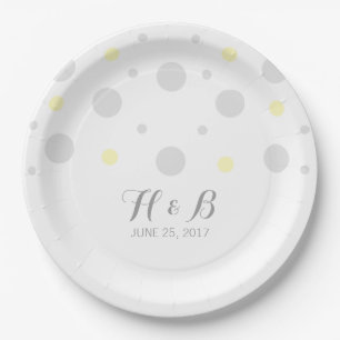 Assiettes En Carton Plaques de papier Mariage gris-jaune Confetti