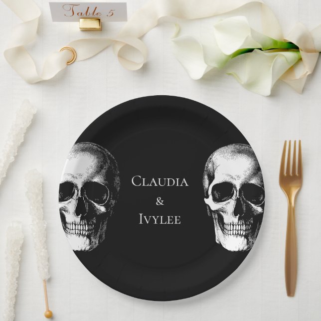 Assiettes En Carton Plaques de papier Mariage Halloween gothique crâne (Mariage)
