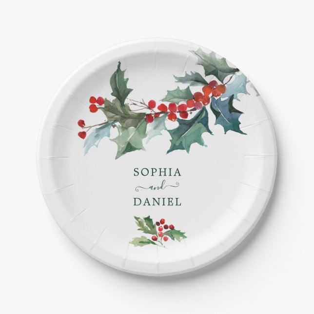 Assiettes En Carton Plaques de papier Mariage Holiday Holly Christmas (Devant)