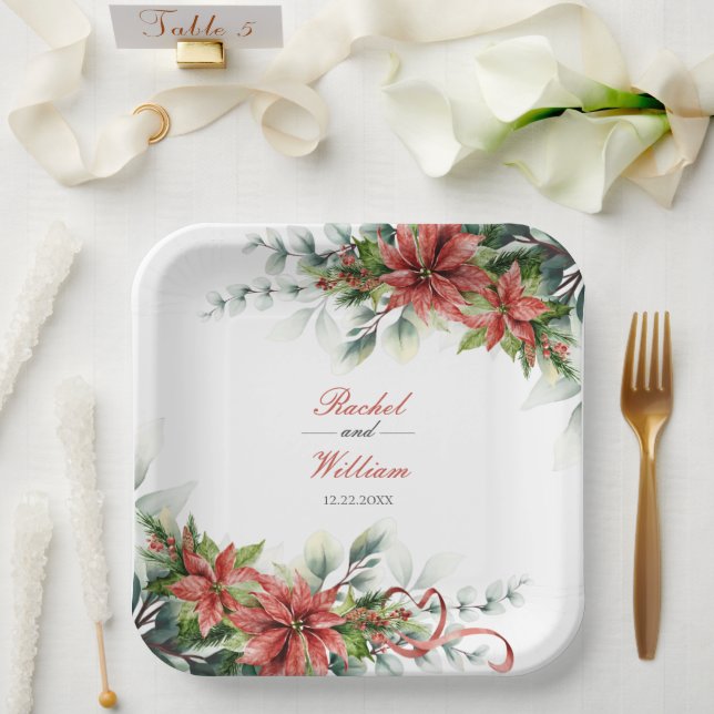 Assiettes En Carton Plaques de papier Mariage Holiday Poinsettia (Mariage)