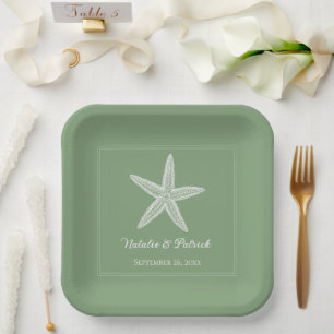 Assiettes En Carton Plaques de papier Mariage Moss Green Starfish