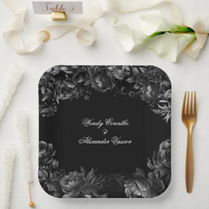 Assiettes En Carton Plaques de papier Mariage noir gothique classique