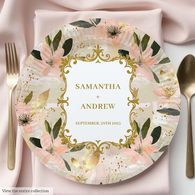Assiettes En Carton Plaques de papier Mariage or Brousset (Pretty Blush Gold Wedding Paper Plates)