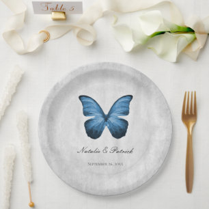 Assiettes En Carton Plaques de papier Mariage papillon bleu