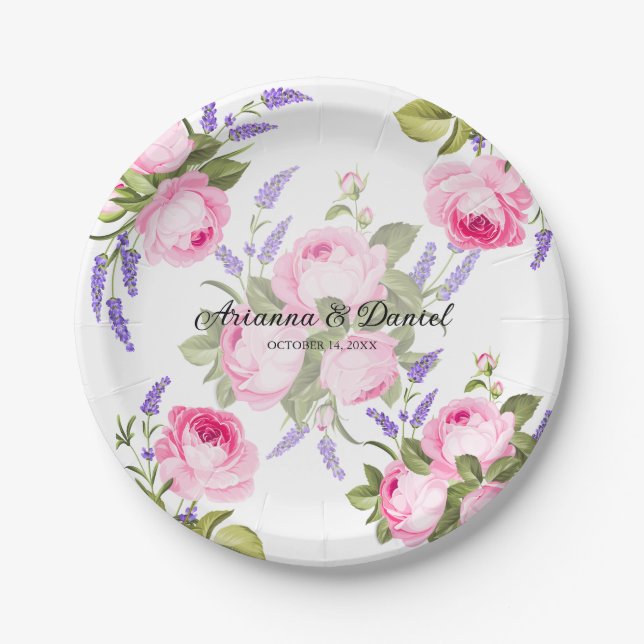 Assiettes En Carton Plaques de papier Mariage Rose & Lavender (Devant)