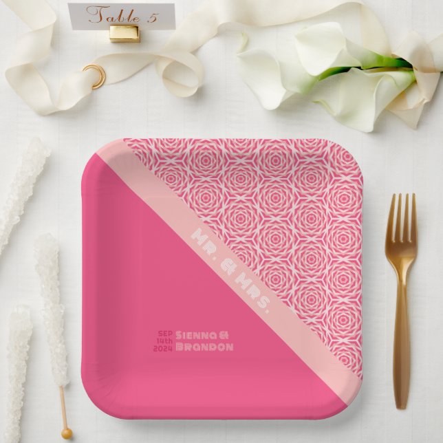 Assiettes En Carton Plaques de papier Mariage rouge Rose géométrique (Mariage)