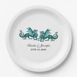 Assiettes En Carton Plaques de papier Mariage turquoise Élégant Dragon