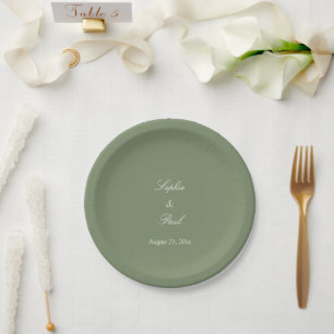 Assiettes En Carton Plaques de papier Mariage Vert Sage élégant