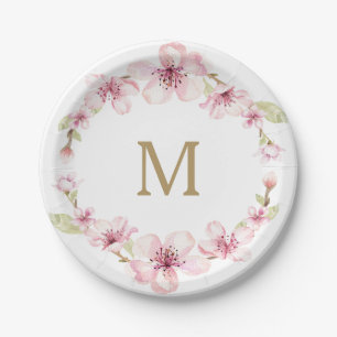 Assiettes En Carton Plaques de papier monogramme Cherry Blossom