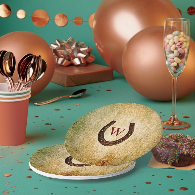 Assiettes En Carton Plaques de papier monogrammé en fer à cheval (Multi)