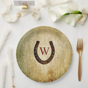 Assiettes En Carton Plaques de papier monogrammé en fer à cheval