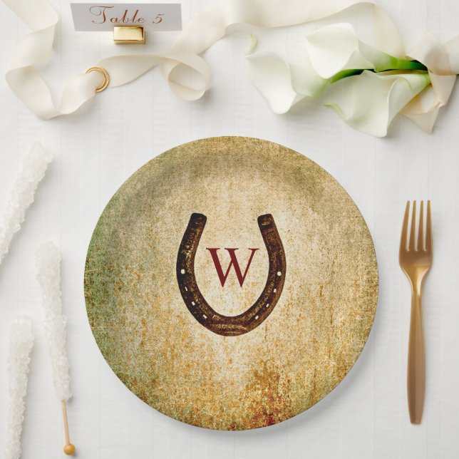 Assiettes En Carton Plaques de papier monogrammé en fer à cheval (Mariage)