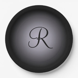 Assiettes En Carton Plaques de papier monogramme noir gris personnalis
