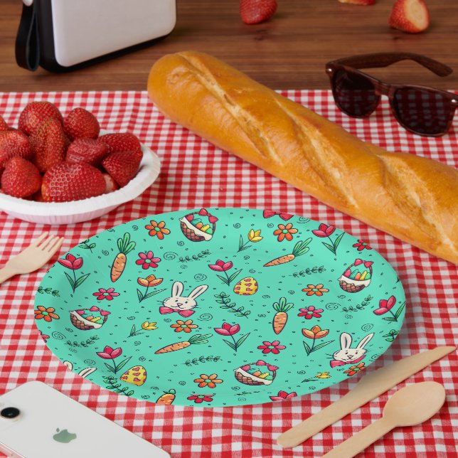 Assiettes En Carton Plaques de papier Motif Cyan Pâques souples (Pique-nique)