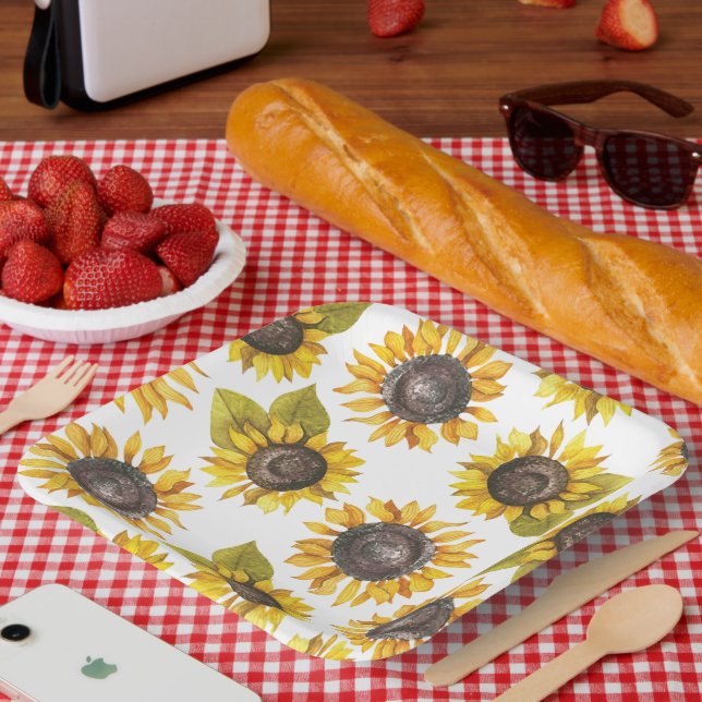 Assiettes En Carton Plaques de papier Motif de tournesol (Pique-nique)