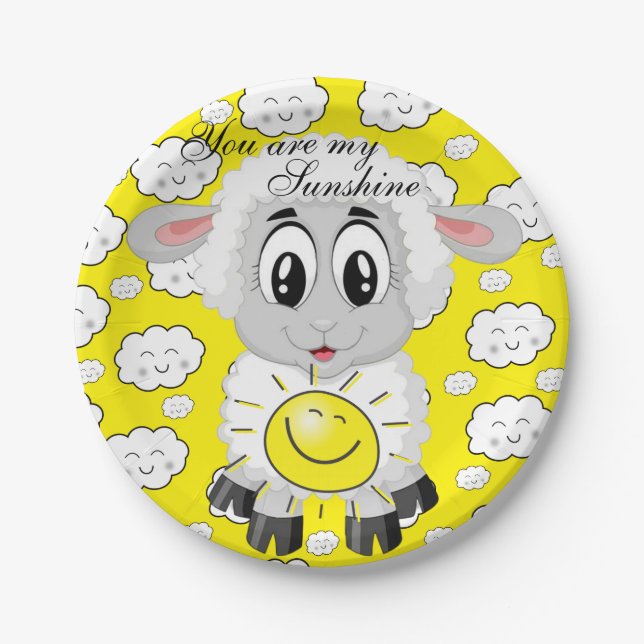 Assiettes En Carton Plaques de papier, Moutons nuages de soleil Vous ê (Devant)