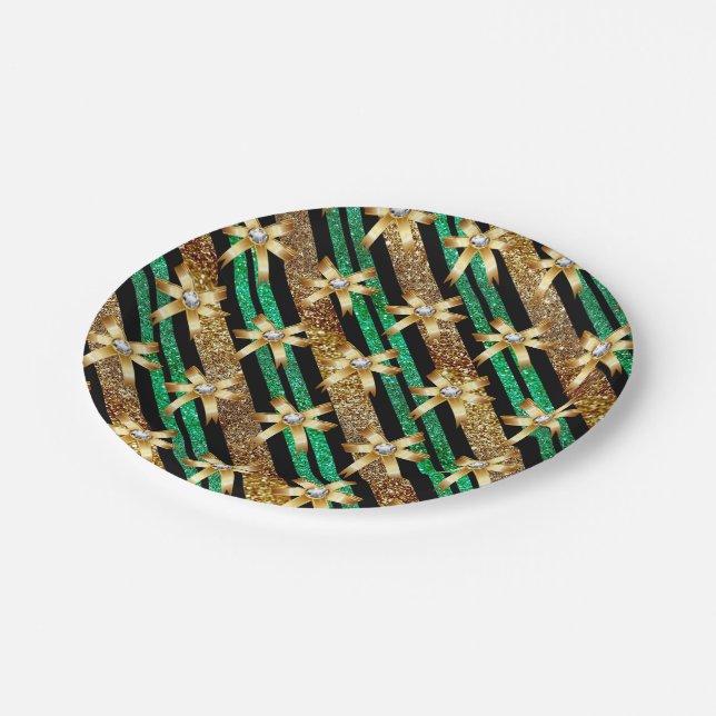 Assiettes En Carton Plaques de papier Parties scintillant Gold Green & (Angle)