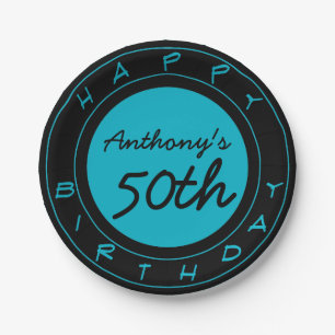 Assiettes En Carton Plaques de papier personnalisées Blue 50th Birthd