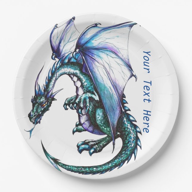 Assiettes En Carton Plaques de papier personnalisées Dragon Bleu 9" (Devant)