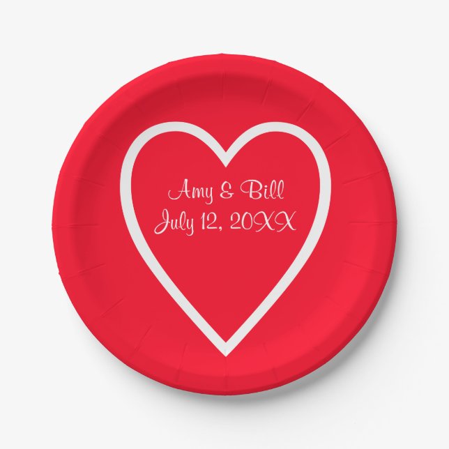 Assiettes En Carton Plaques de papier personnalisées Mariage blanc rou (Devant)