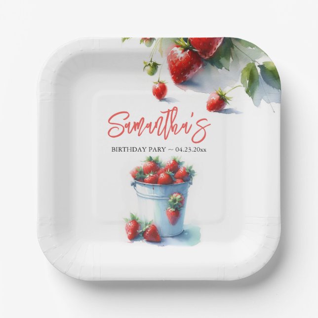 Assiettes En Carton Plaques de papier personnalisées mignonnes fraises (Recto)
