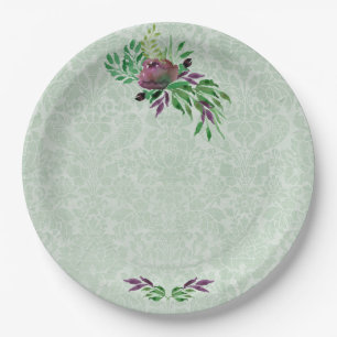 Assiettes En Carton Plaques de papier personnalisées Mint Green Damask